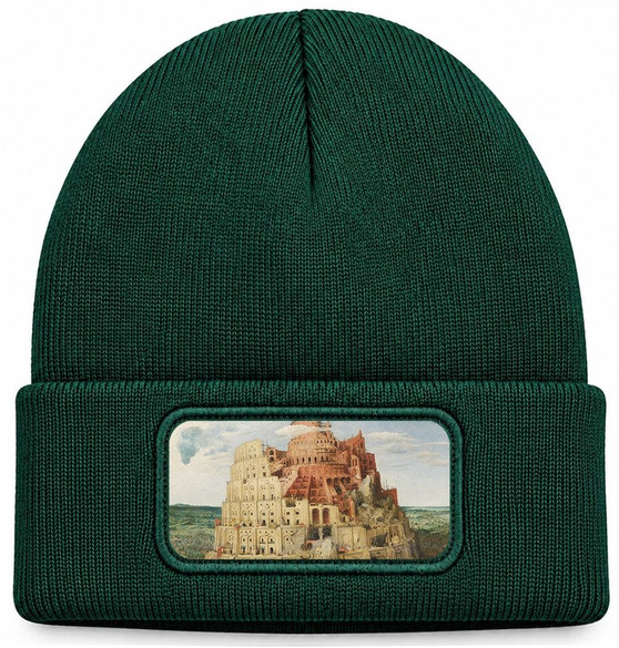 Czapka zimowa Wieża Babel Pieter Bruegel starszy – zielona
