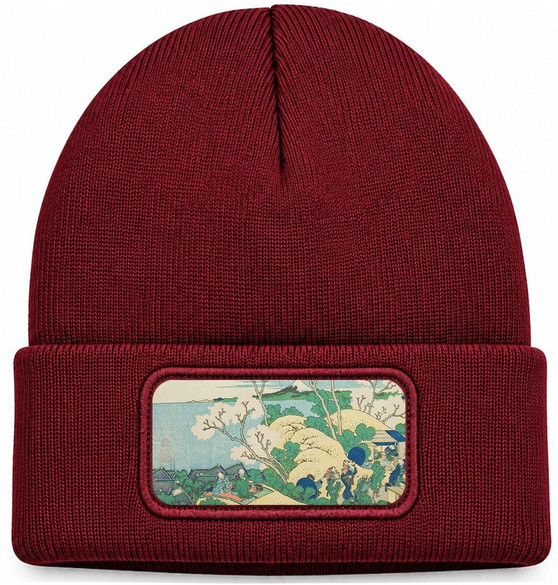 Czapka zimowa Wzgórze Goten w Shinagawa nad Tokaido Katsushika Hokusai – bordowa