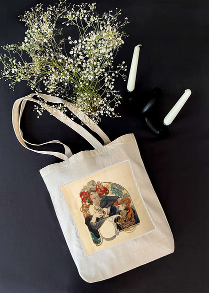 Torba z naszywką Bières De La Meuse (Piwo z mezy) Alfons Mucha