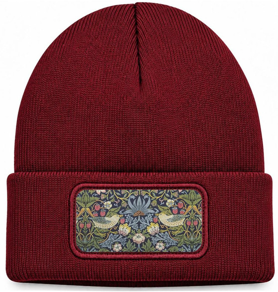 Czapka zimowa Kradzież truskawek William Morris – bordowa