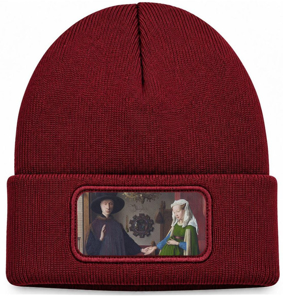 Czapka zimowa Portret małżonków Arnolfinich Jan Van Eyck – bordowa