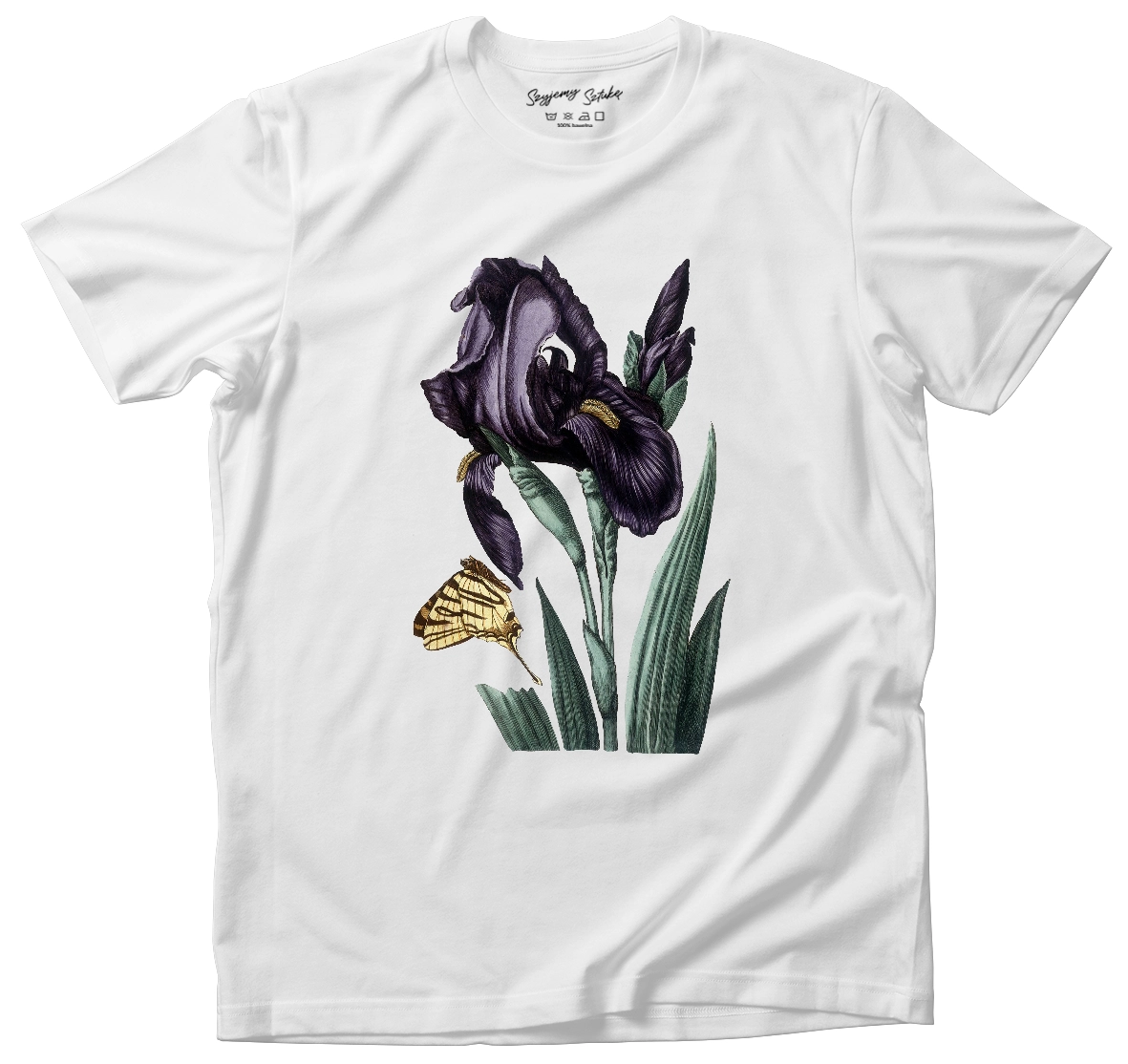 Koszulka Irys szerokolistny Maria Sibylla Merian– koszulka z nadrukiem obrazu, t-shirt ze sztuką