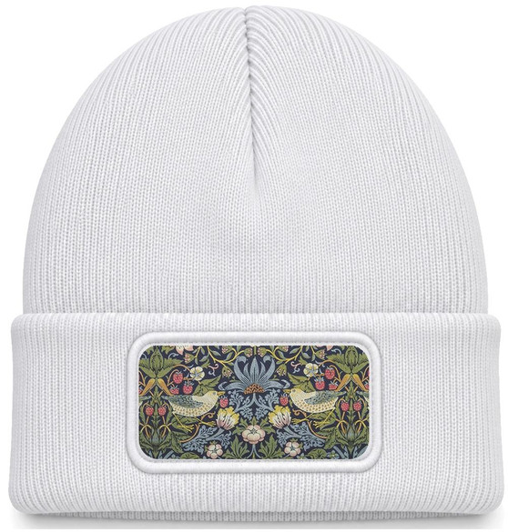 Czapka zimowa Kradzież truskawek William Morris – biała