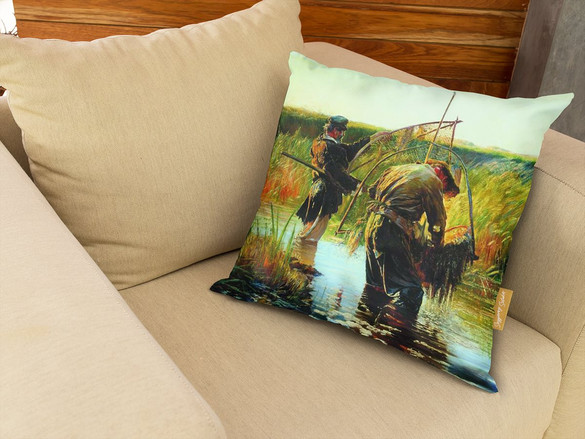 Poduszka Rybacy brodzący w wodzie Leon Wyczółkowski