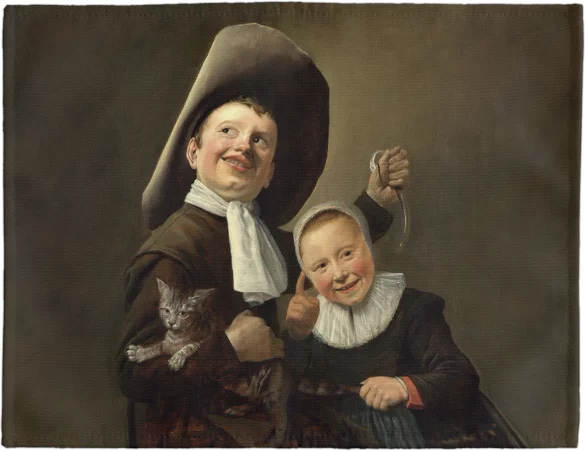 Podkładka na stół Chłopiec i dziewczynka z kotem i węgorzem Judith Leyster