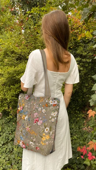 Torba na ramię shopper Projekt tkaniny z kwiatami William Kilburn