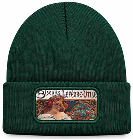 Czapka zimowa Biscuits Lefevre Utile Alfons Mucha – zielona