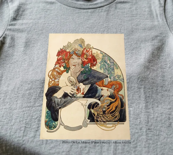 Koszulka z nadrukiem Bières De La Meuse (Piwo z mezy) Alfons Mucha