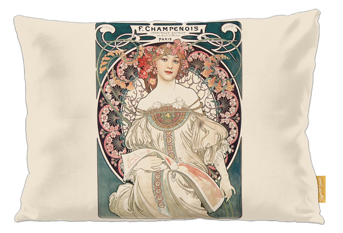 Poduszka dekoracyjna na prezent z obrazem Rozmarzenie Alfons Mucha Szyjemy Sztukę