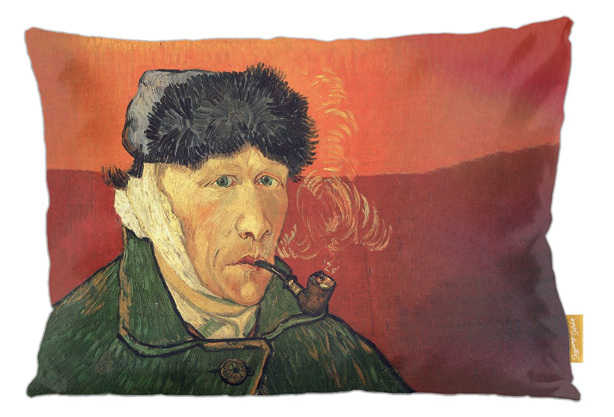 Poduszka dekoracyjna na prezent z obrazem Autoportret z zabandażowanym uchem Vincent Van Gogh Szyjemy Sztukę
