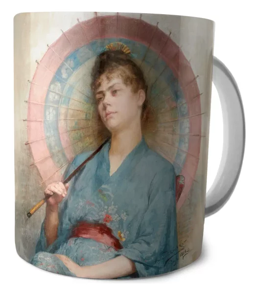 Kubek Kobieta z japońskim parasolem Anna Bilińska-Bohdanowiczowa