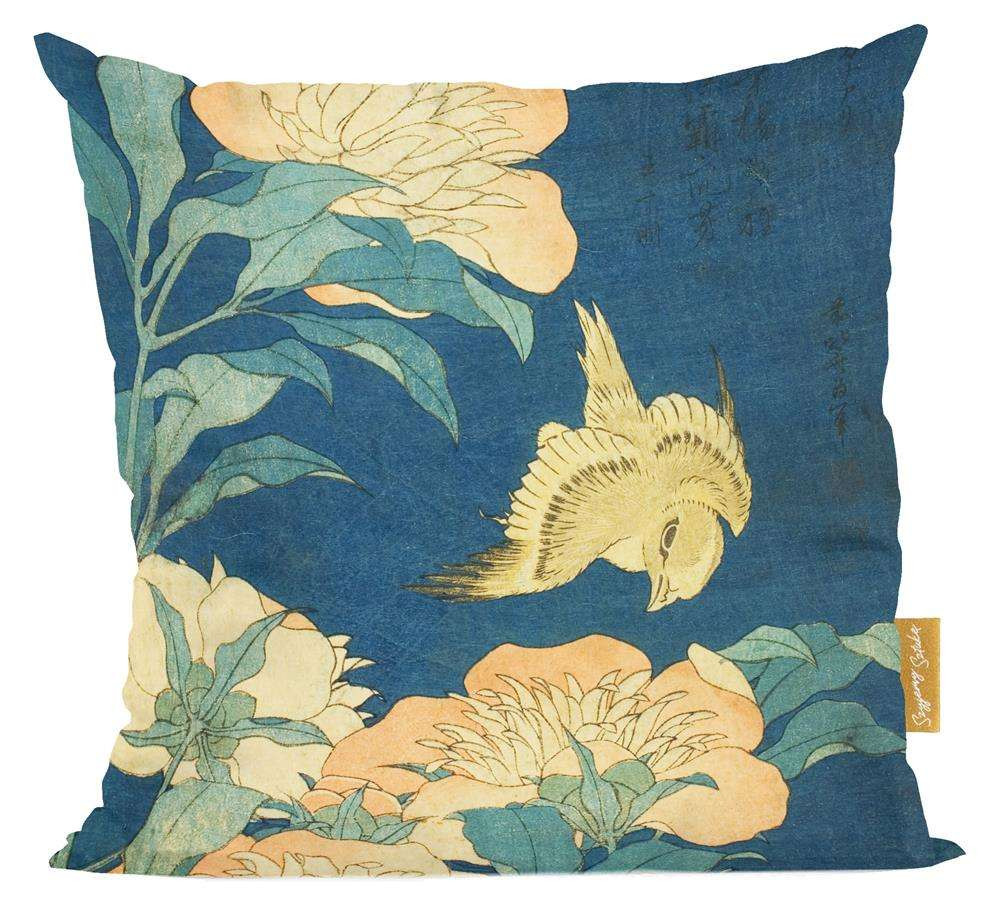 Poduszka Kanarek i piwonia Katsushika Hokusai