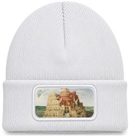 Czapka zimowa Wieża Babel Pieter Bruegel starszy – biała