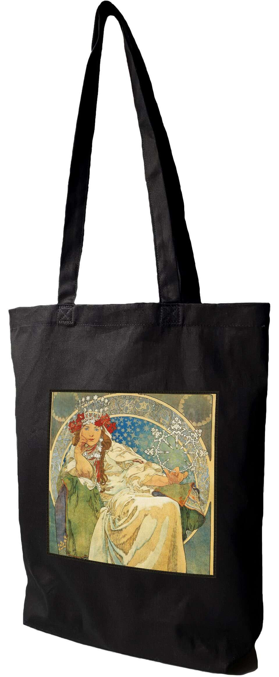 Torba z naszywką Princess Hyacinth Alfons Mucha, Czarna