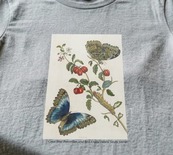 Bluzka damska Great Blue Butterflies and Red Fruits Maria Sibylla Merian