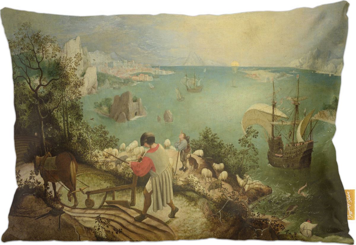 Poduszka dekoracyjna na prezent z obrazem Pejzaż z upadkiem Ikara Pieter Bruegel starszy Szyjemy Sztukę