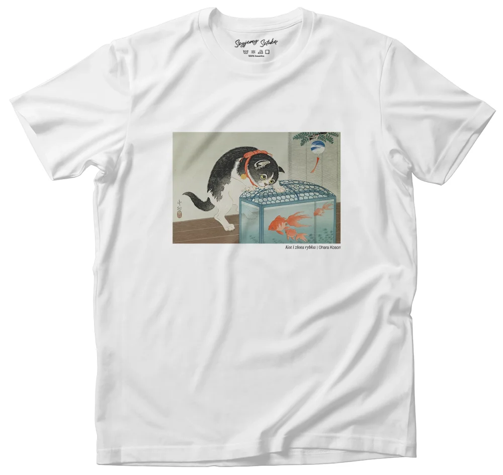 Koszulka z nadrukiem Kot i złota rybka Ohara Koson