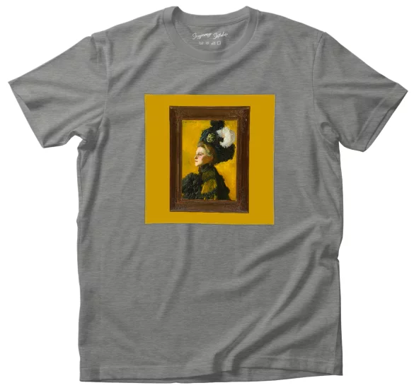 Koszulka z naszywką Portret żony artysty Jadwigi na żółtym tle Józef Mehoffer