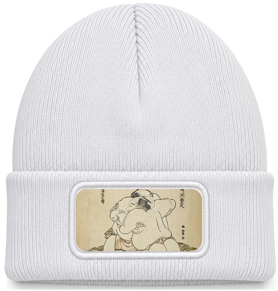 Czapka zimowa Zapaśnicy sumo Uzugafuchi Kandayu i Takasaki Ichijuro Katsushika Hokusai – biała