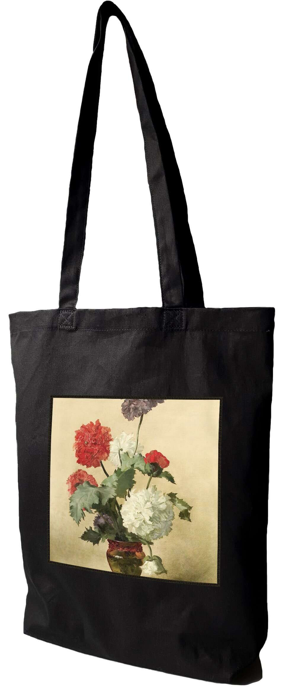 Torba z naszywką Peonie (maki) Anna Bilińska-Bohdanowiczowa, Czarna