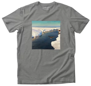 Koszulka z naszywką Pejzaż zimowy z rzeką i ptakiem Julian Fałat