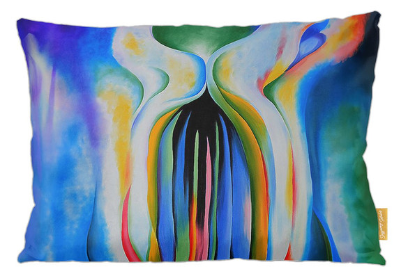 Poduszka Szare linie z czarnym, niebieskim i żółtym Georgia O’Keeffe