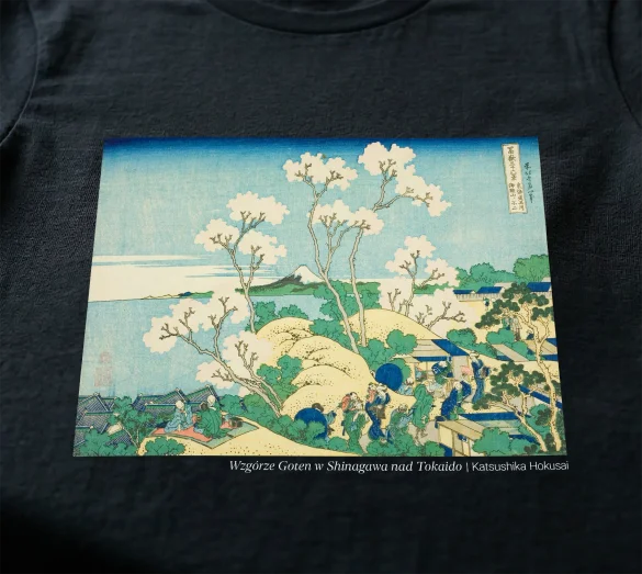 Koszulka z nadrukiem Wzgórze Goten w Shinagawa nad Tokaido Katsushika Hokusai