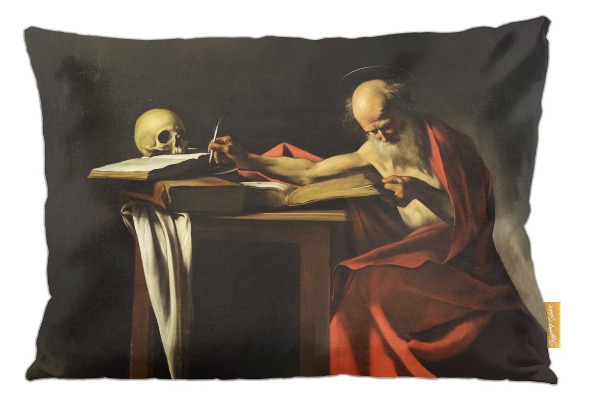 Poduszka dekoracyjna na prezent z obrazem Św. Hieronim piszący Caravaggio Szyjemy Sztukę