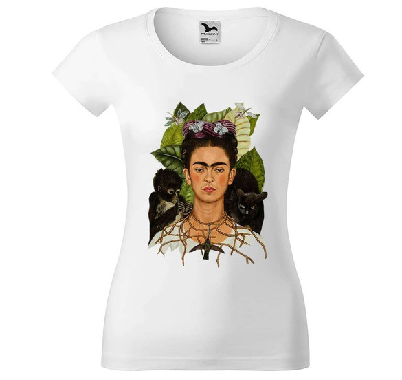 Bluzka damska Autoportret z cierniowym naszyjnikiem i kolibrem Frida Kahlo