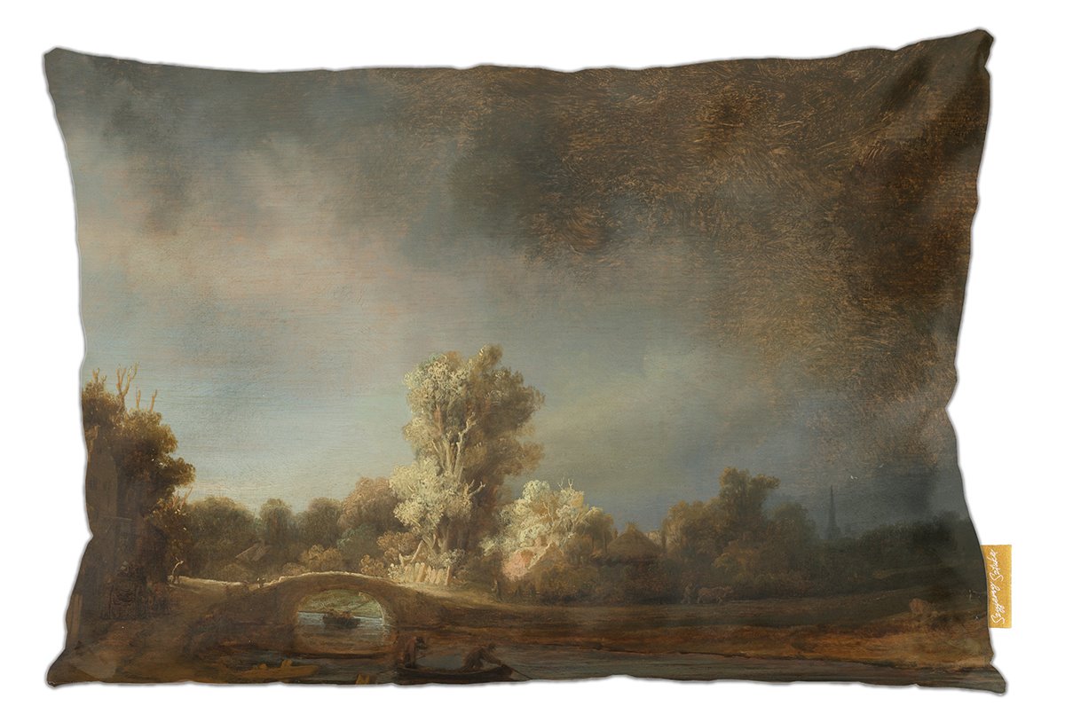Poduszka dekoracyjna na prezent z obrazem Kamienny most Rembrandt Szyjemy Sztukę