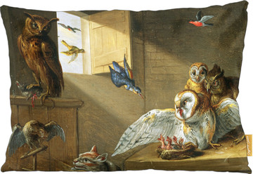 Poduszka Rodzina sów, innych ptaków i kota Jan van Kessel (starszy)