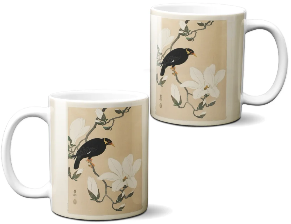 Kubek Wzgórze Myna na gałęzi magnolii Ohara Koson