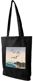 Torba z naszywką Pięć mew nad skałą w morzu Ohara Koson