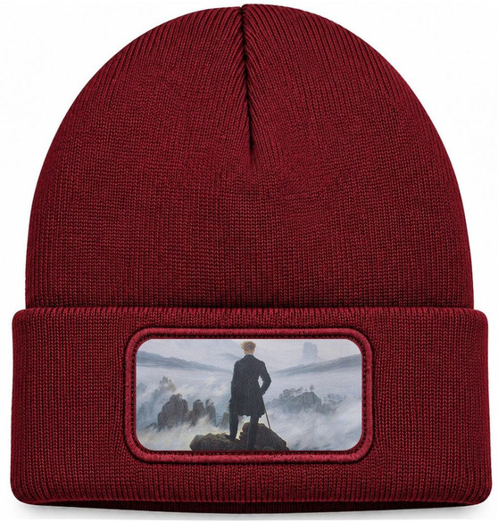Czapka zimowa Wędrowiec nad morzem mgły Caspar David Friedrich – bordowa