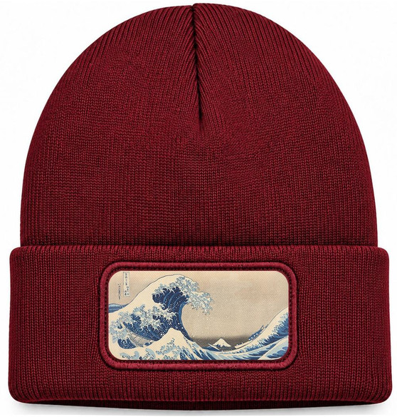 Czapka zimowa Wielka fala w Kanagawie Katsushika Hokusai – bordowa