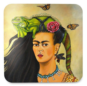 Podkładka pod kubek Frida z legwanem – portret inspirowany Fridą Kahlo