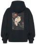 Bluza oversize Biała papuga i granat Ohara Koson