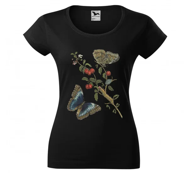 Bluzka damska Great Blue Butterflies and Red Fruits Maria Sibylla Merian