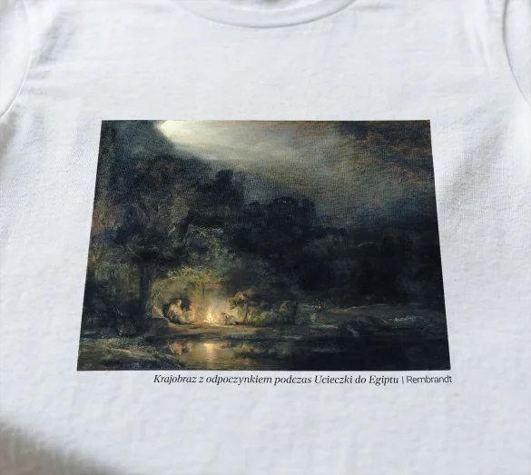 Koszulka z nadrukiem Krajobraz z odpoczynkiem podczas Ucieczki do Egiptu Rembrandt