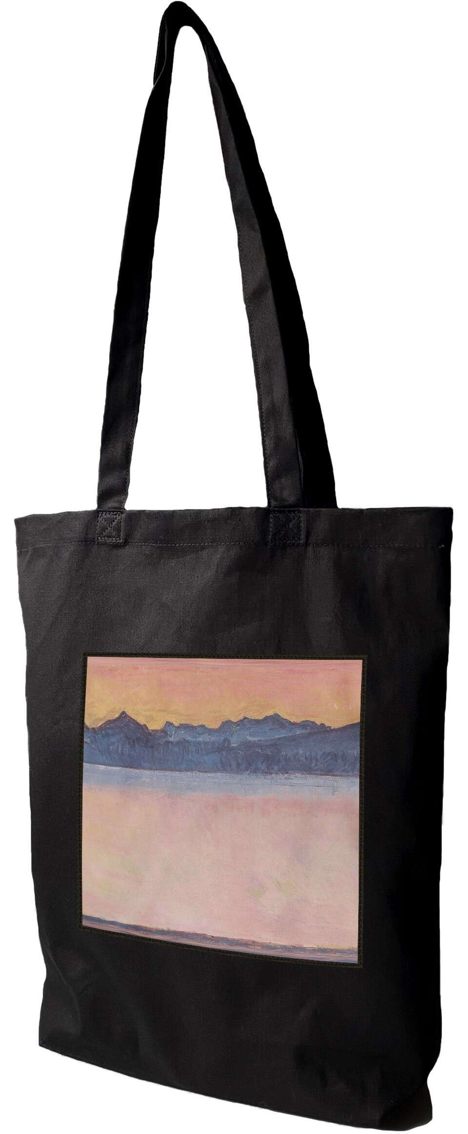 Torba z naszywką Genfersee mit Mont-Blanc im Morgenrot Ferdinand Hodler, Czarna