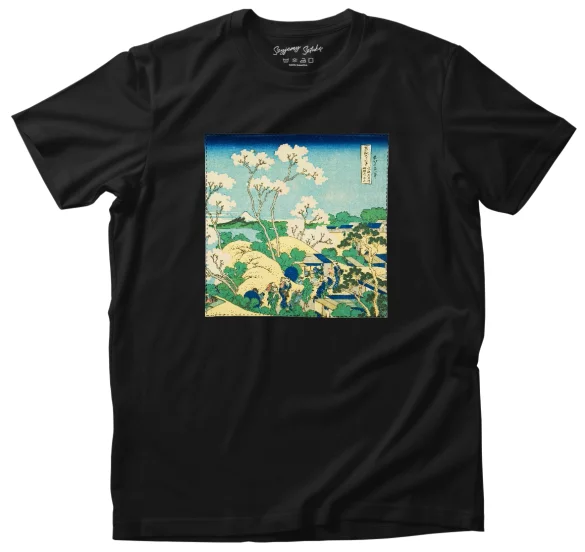 Koszulka z naszywką Wzgórze Goten w Shinagawa nad Tokaido Katsushika Hokusai