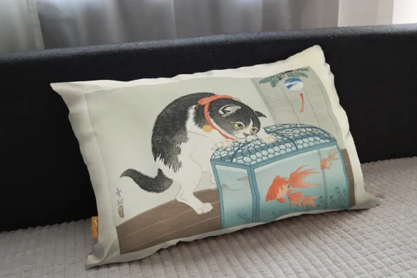 Poduszka Kot i złota rybka Ohara Koson