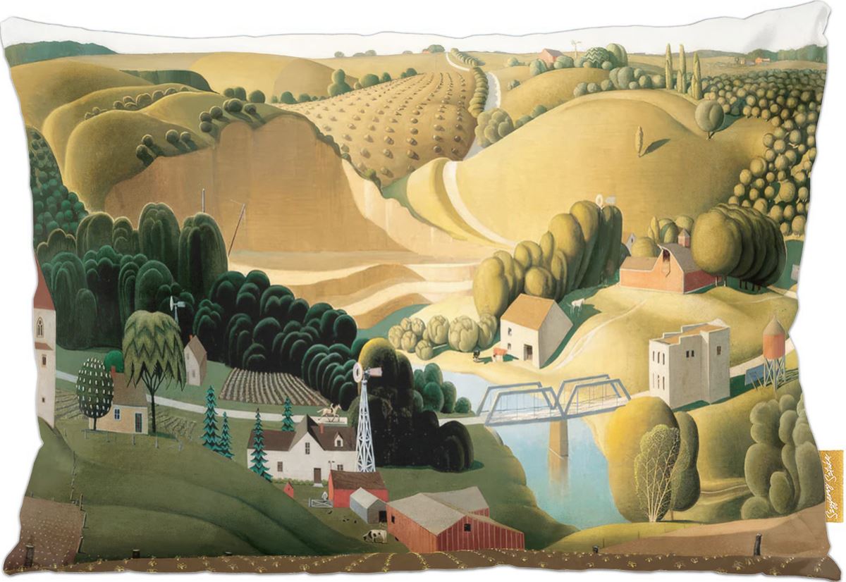Poduszka dekoracyjna na prezent z obrazem Stone City Grant Wood Szyjemy Sztukę
