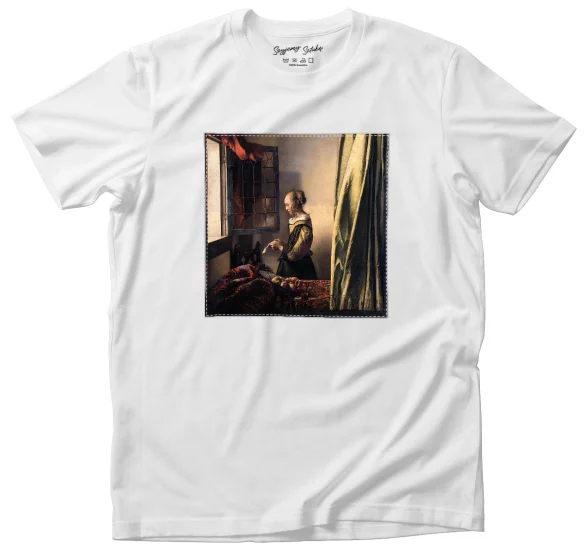 Koszulka z naszywką Dziewczyna czytająca list przy otwartym oknie Jan Vermeer