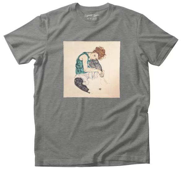 Koszulka z naszywką Siedząca kobieta z podniesionym kolanem Egon Schiele