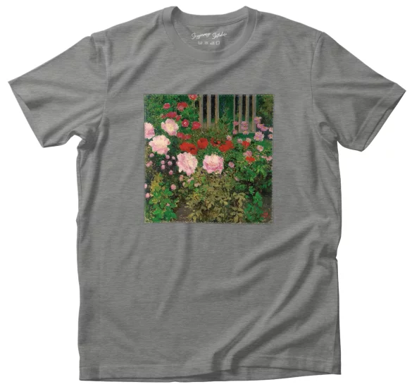 Koszulka z naszywką Kwitnące kwiaty na ogrodzeniu ogrodu Koloman Moser