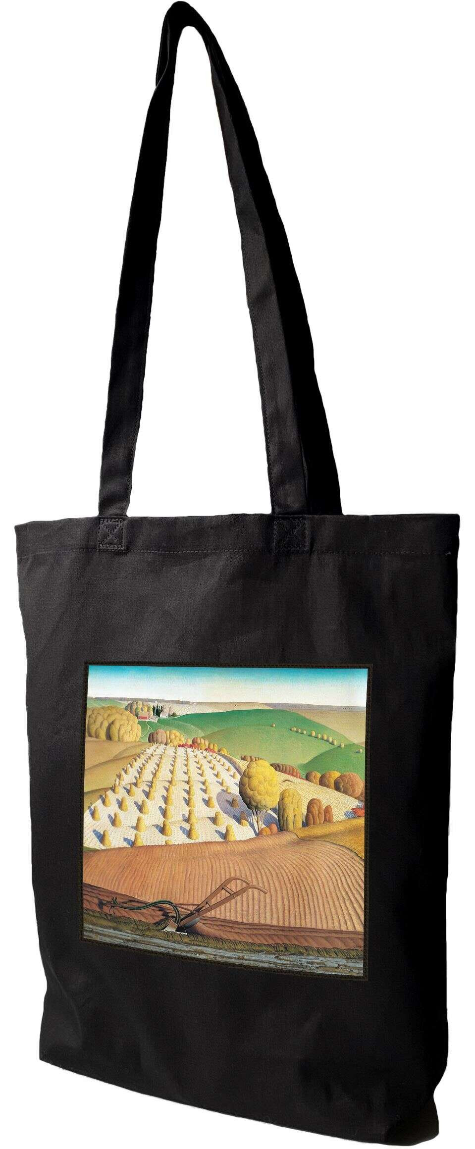 Torba z naszywką Fall Plowing Grant Wood, Czarna
