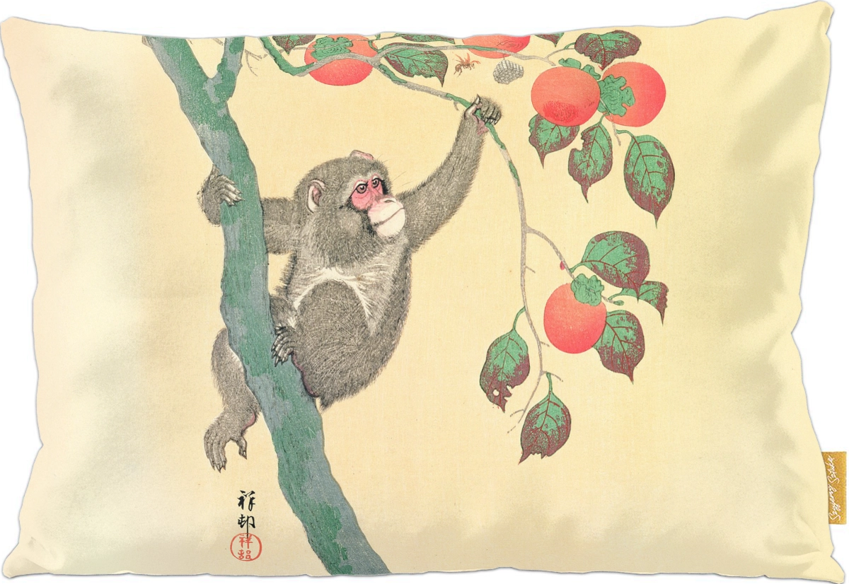 Poduszka dekoracyjna na prezent z obrazem Małpa na drzewie persymonowym Ohara Koson Szyjemy Sztukę