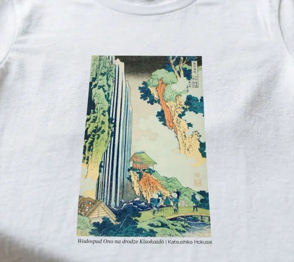 Koszulka z nadrukiem Wodospad Ono na drodze Kisokaidō Katsushika Hokusai