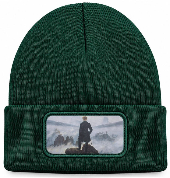 Czapka zimowa Wędrowiec nad morzem mgły Caspar David Friedrich – zielona